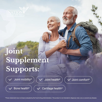 NATION HEALTH MD Joint Complex - Joint & Cartilage Health - Joint Support Supplement with Calcium, NEM Eggshell Membrane, Boswellia Serrata - Knee Supplements for Men & Women, 60 Capsules - Maple Wellness Supplements