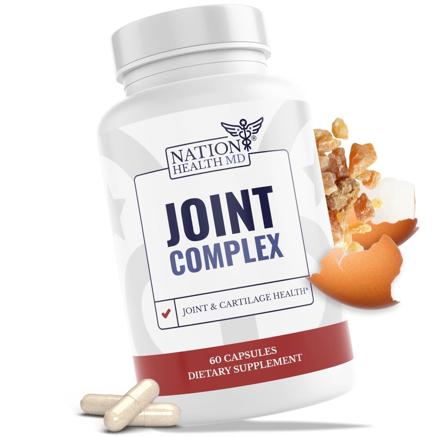 NATION HEALTH MD Joint Complex - Joint & Cartilage Health - Joint Support Supplement with Calcium, NEM Eggshell Membrane, Boswellia Serrata - Knee Supplements for Men & Women, 60 Capsules - Maple Wellness Supplements