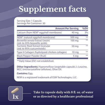 NATION HEALTH MD Joint Complex - Joint & Cartilage Health - Joint Support Supplement with Calcium, NEM Eggshell Membrane, Boswellia Serrata - Knee Supplements for Men & Women, 60 Capsules - Maple Wellness Supplements