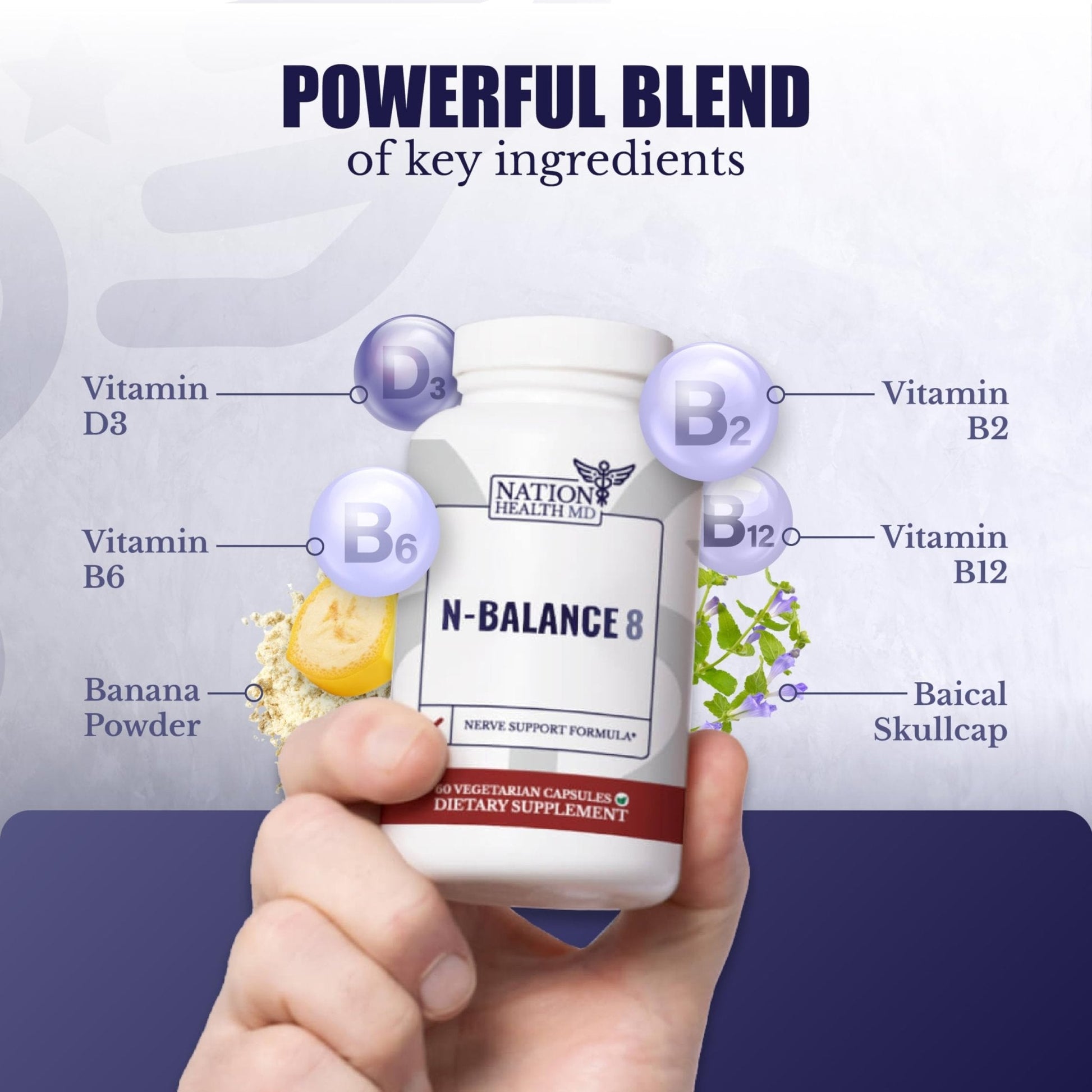 NATION HEALTH MD N-Balance 8 - Nerve Support Formula - Nerve Support Supplement with Alpha Lipoic Acid, Benfotiamine and ALA - Nerve Health Supplements for Men & Women, 120 Capsules - Maple Wellness Supplements