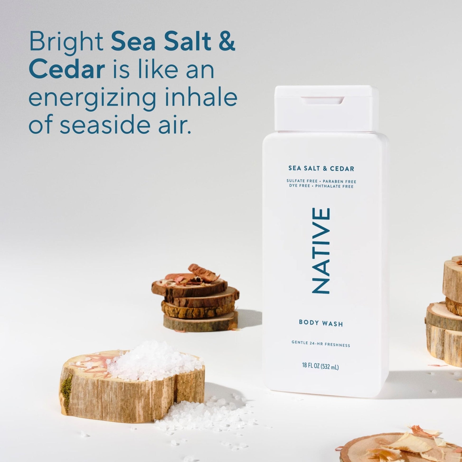 Native Body Wash Contains Naturally Derived Ingredients | For Women & Men, Sulfate, Paraben, & Dye Free Leaving Skin Soft and Hydrated | Sea Salt & Cedar 18 oz - Maple Wellness Supplements
