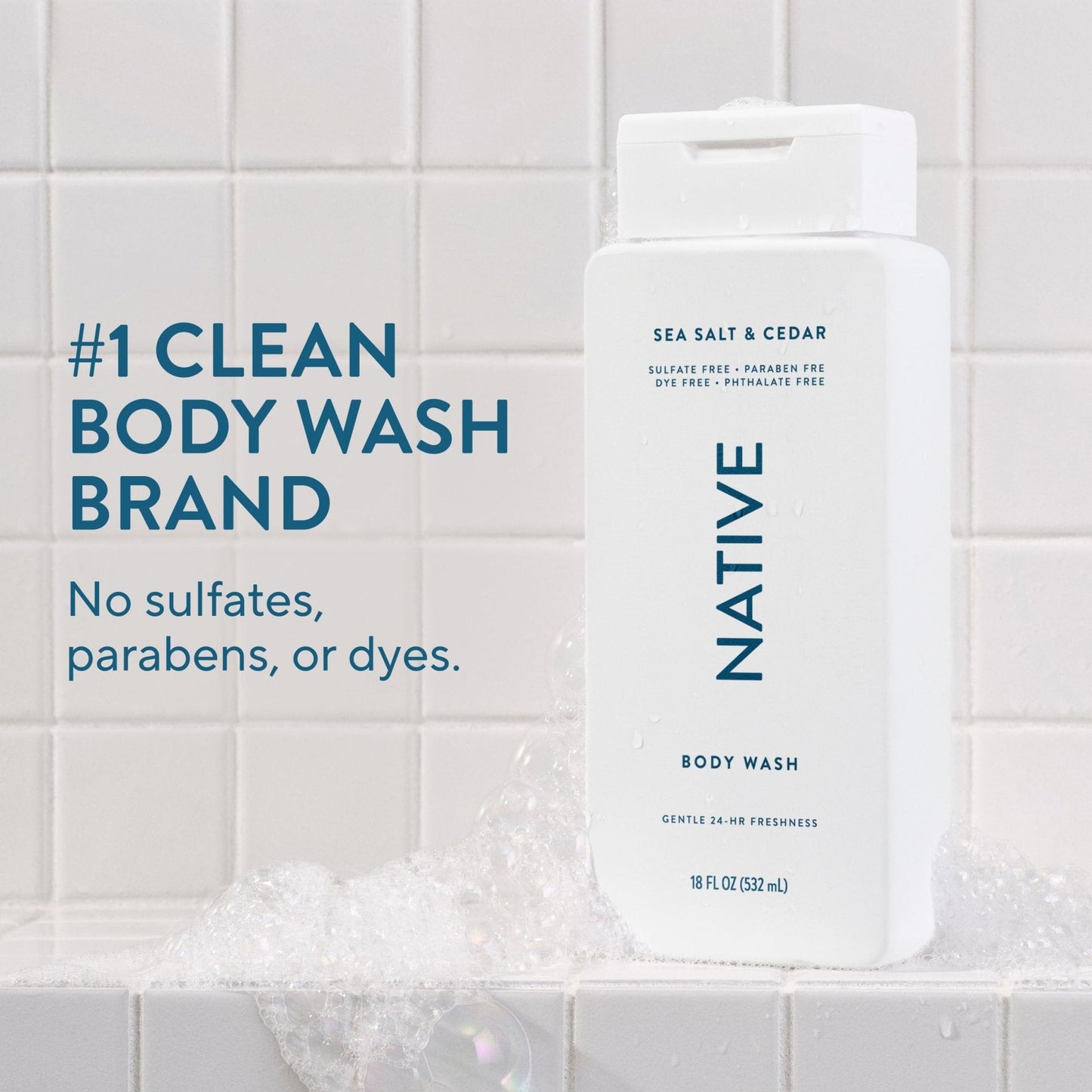 Native Body Wash Contains Naturally Derived Ingredients | For Women & Men, Sulfate, Paraben, & Dye Free Leaving Skin Soft and Hydrated | Sea Salt & Cedar 18 oz - Maple Wellness Supplements