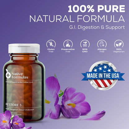 Native Formulas Restore 3 Proteolytic Enzyme & Spore Probiotic Blend Supplement - 60 Capsules - Advanced Biofilm Disruption Aid - Maple Wellness Supplements