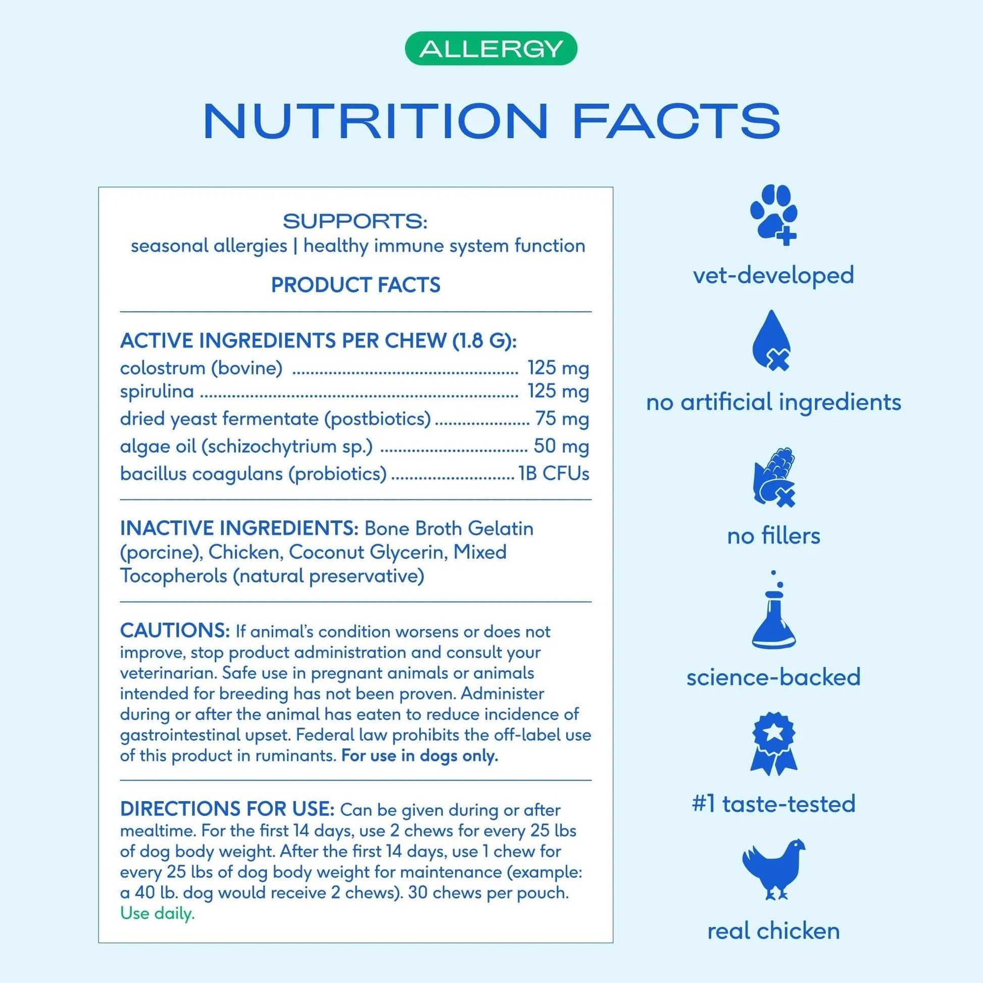 Native Pet Dog Allergy Chews - Dog Allergy Relief for Medium Breeds - Supports Seasonal Itch Relief, Healthy Immune Function & Reduces Sneezing - Colostrum, Spirulina, & Probiotics - 30 Days Supply - Maple Wellness Supplements