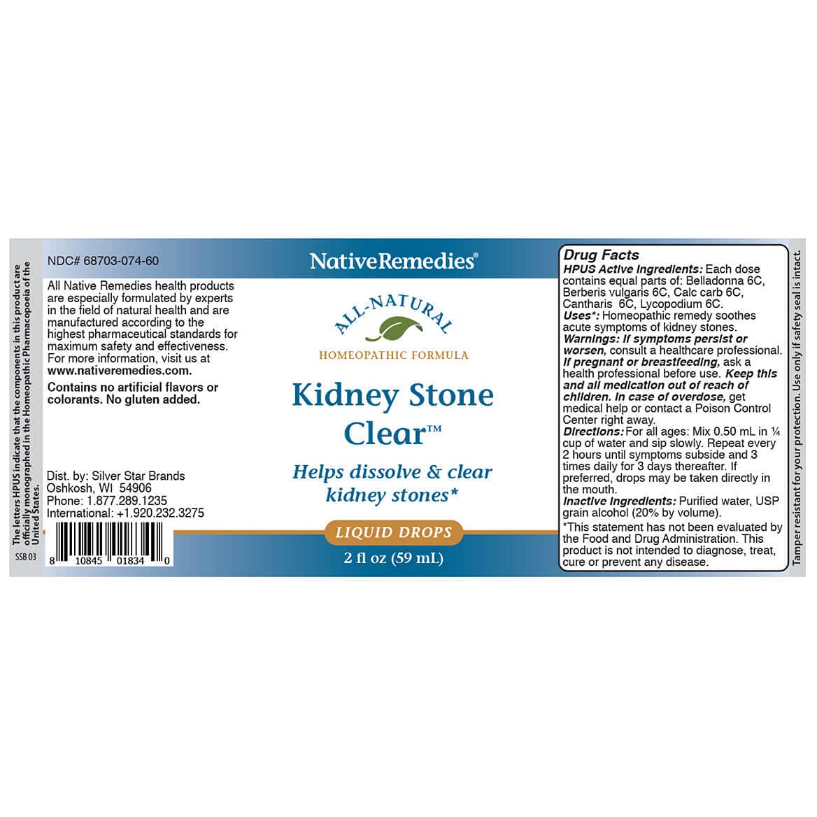 Native Remedies Kidney Stone Clear - Natural Homeopathic Formula Temporarily Helps Dissolve and Clear Kidney Stones - Relieves Pain, Nausea and Vomiting - 59 mL - Maple Wellness Supplements