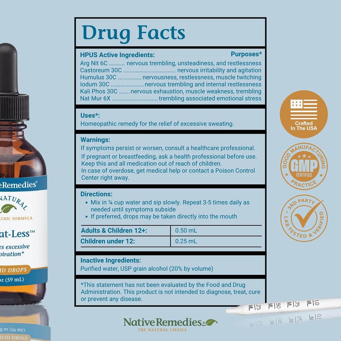 Native Remedies Sweat-Less - Natural Homeopathic Formula for Excessive Sweating, Perspiration and Clamminess - 59 mL - Maple Wellness Supplements