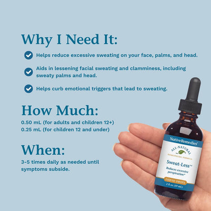 Native Remedies Sweat-Less - Natural Homeopathic Formula for Excessive Sweating, Perspiration and Clamminess - 59 mL - Maple Wellness Supplements