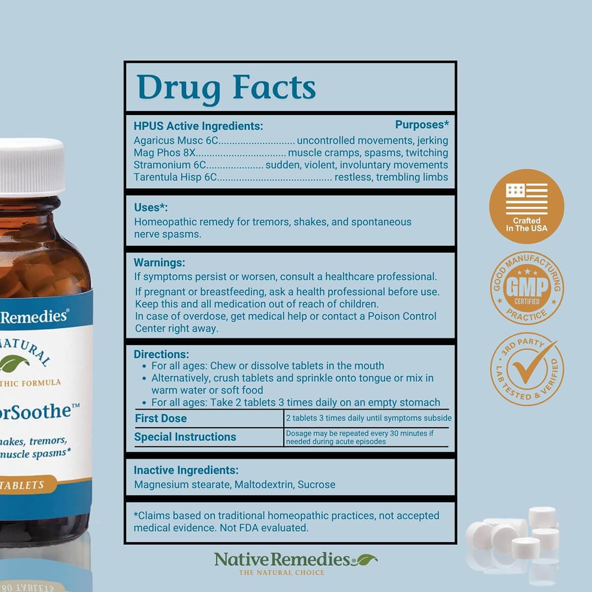 Native Remedies TremorSoothe - Natural Homeopathic Formula to Temporarily Control Shakes, Tremors, Muscle Spasms and Twitches -180 Tablets - Maple Wellness Supplements