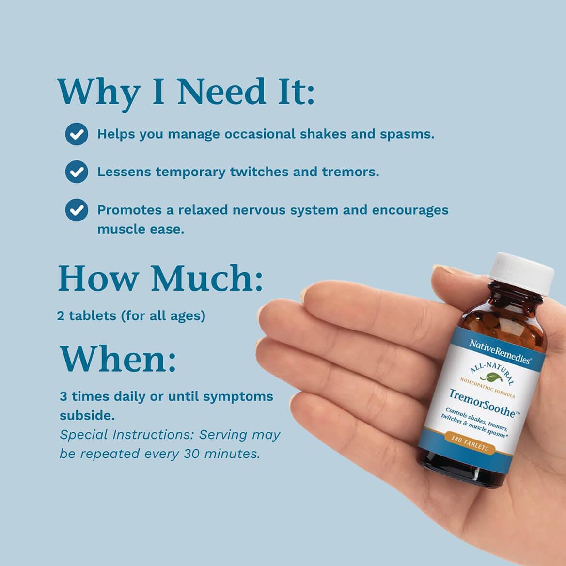 Native Remedies TremorSoothe - Natural Homeopathic Formula to Temporarily Control Shakes, Tremors, Muscle Spasms and Twitches -180 Tablets - Maple Wellness Supplements