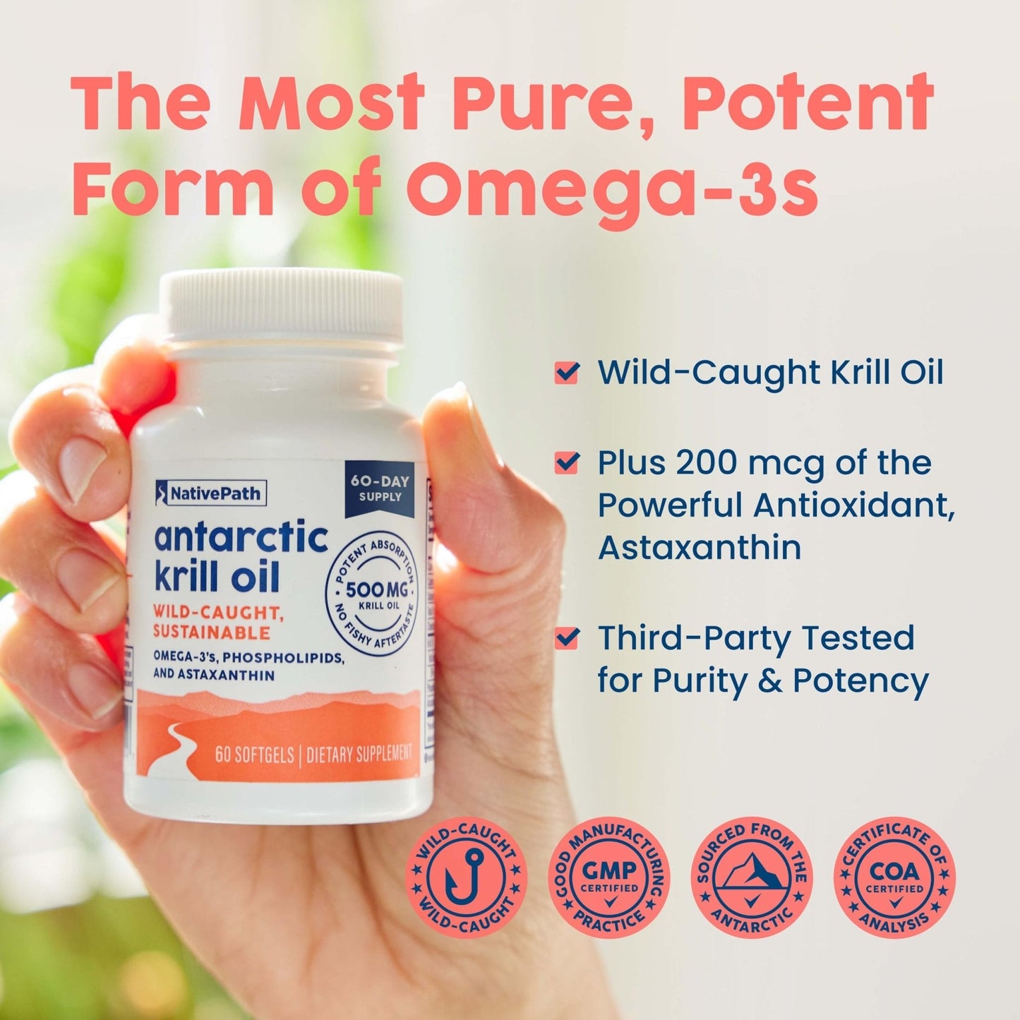 NativePath Antarctic Krill Oil - Wild-Caught Omega 3 Krill Oil 500mg Softgels with EPA, DHA and Astaxanthin - Supplement for Joint, Hear - Maple Wellness Supplements