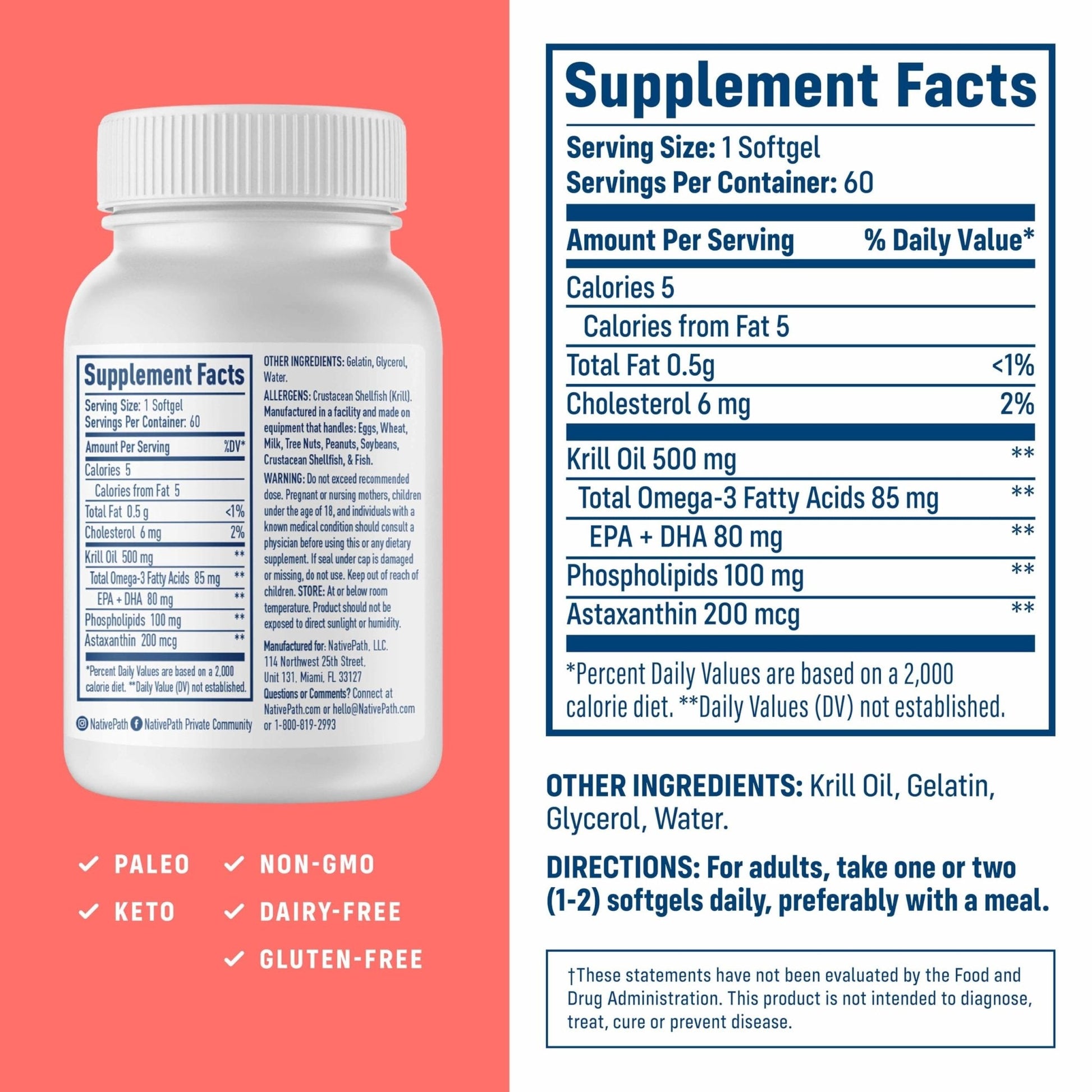 NativePath Antarctic Krill Oil - Wild-Caught Omega 3 Krill Oil 500mg Softgels with EPA, DHA and Astaxanthin - Supplement for Joint, Hear - Maple Wellness Supplements