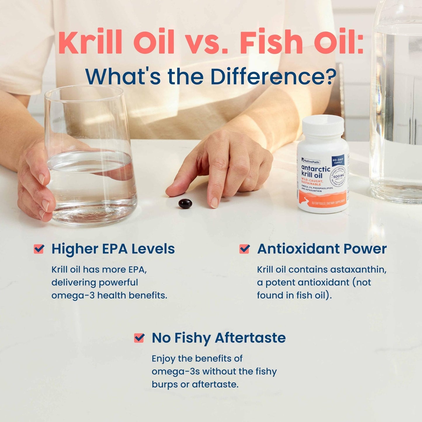 NativePath Antarctic Krill Oil - Wild-Caught Omega 3 Krill Oil 500mg Softgels with EPA, DHA and Astaxanthin - Supplement for Joint, Hear - Maple Wellness Supplements