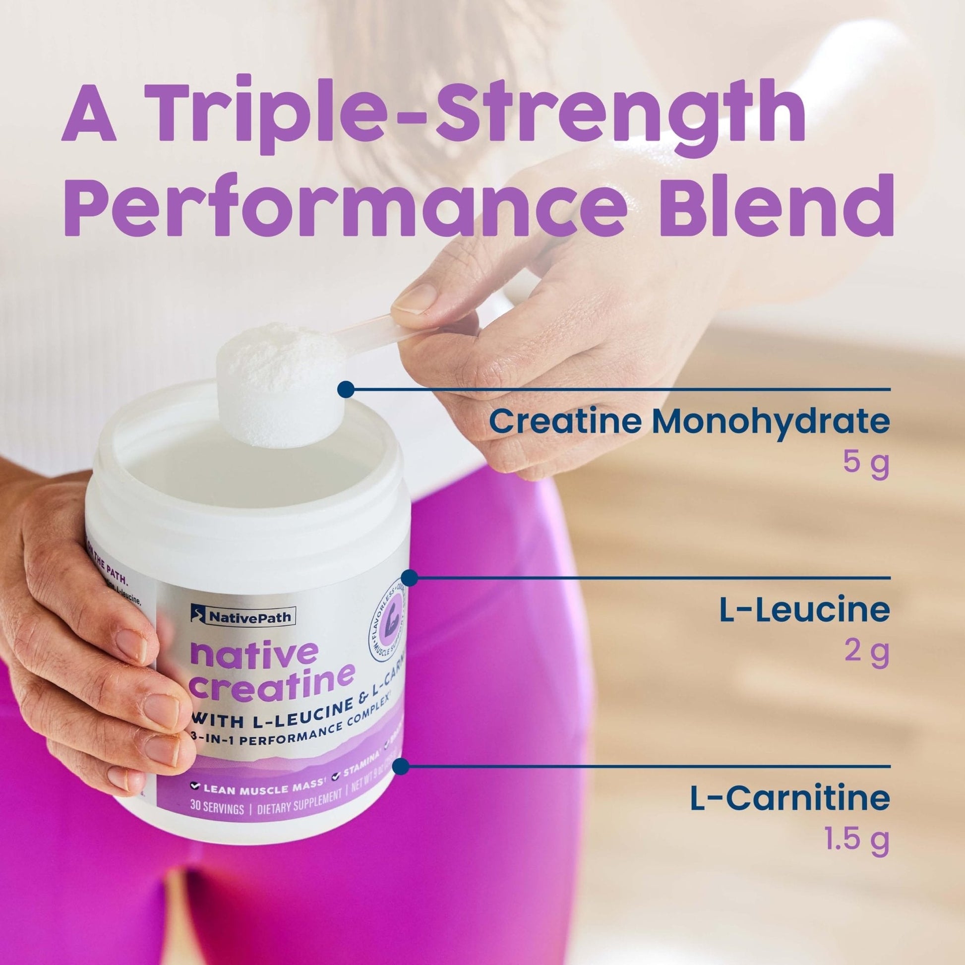 NativePath Creatine Monohydrate Powder with L-Leucine & L-Carnitine - Supports Muscle Health for Men & Women - 30 Servings - Maple Wellness Supplements