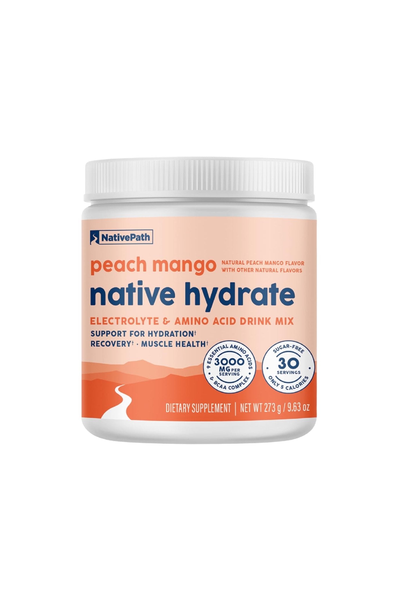 NativePath Hydrate, Zero Sugar, Electrolytes Powder with BCAAs, Peach Mango Hydration, Keto & Paleo Friendly, 30 Servings - Maple Wellness Supplements