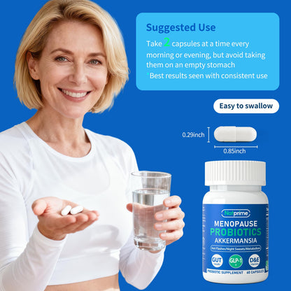 Natprime Menopause Supplements for Women - 60 Billion CFU Akkermansia Probiotic for Hormonal Balance, Night Sweats, Hot Flashes Relief, Gut Health, Mood Support & URO Viginal probiotic - 60 Ct 30 Day - Maple Wellness Supplements