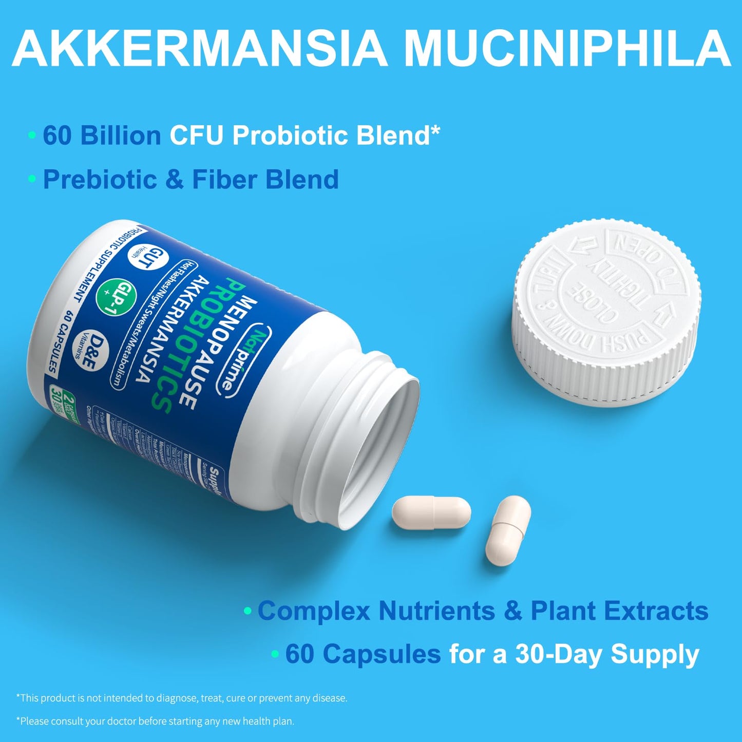 Natprime Menopause Supplements for Women - 60 Billion CFU Akkermansia Probiotic for Hormonal Balance, Night Sweats, Hot Flashes Relief, Gut Health, Mood Support & URO Viginal probiotic - 60 Ct 30 Day - Maple Wellness Supplements