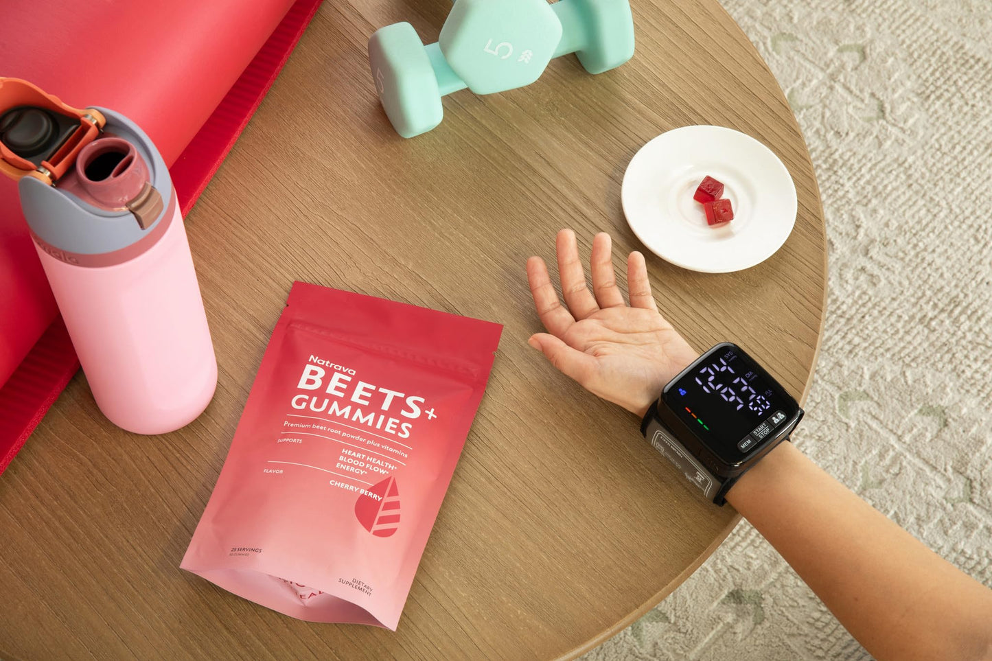 Natrava Beets+ Gummies - Premium Beet Root Powder, Grape Seed Extract and Vitamin C - Supports Healthy Blood Pressure and Heart Health - Low Sugar Nitric Oxide and Circulation Supplement - 50 Gummies - Maple Wellness Supplements