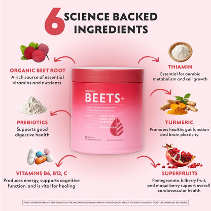 Natrava Beets+ Organic Beet Root Powder Blend Fortified with Vitamins & Prebiotics for Heart Healthy Energy & Nitric Oxide Production - Maple Wellness Supplements