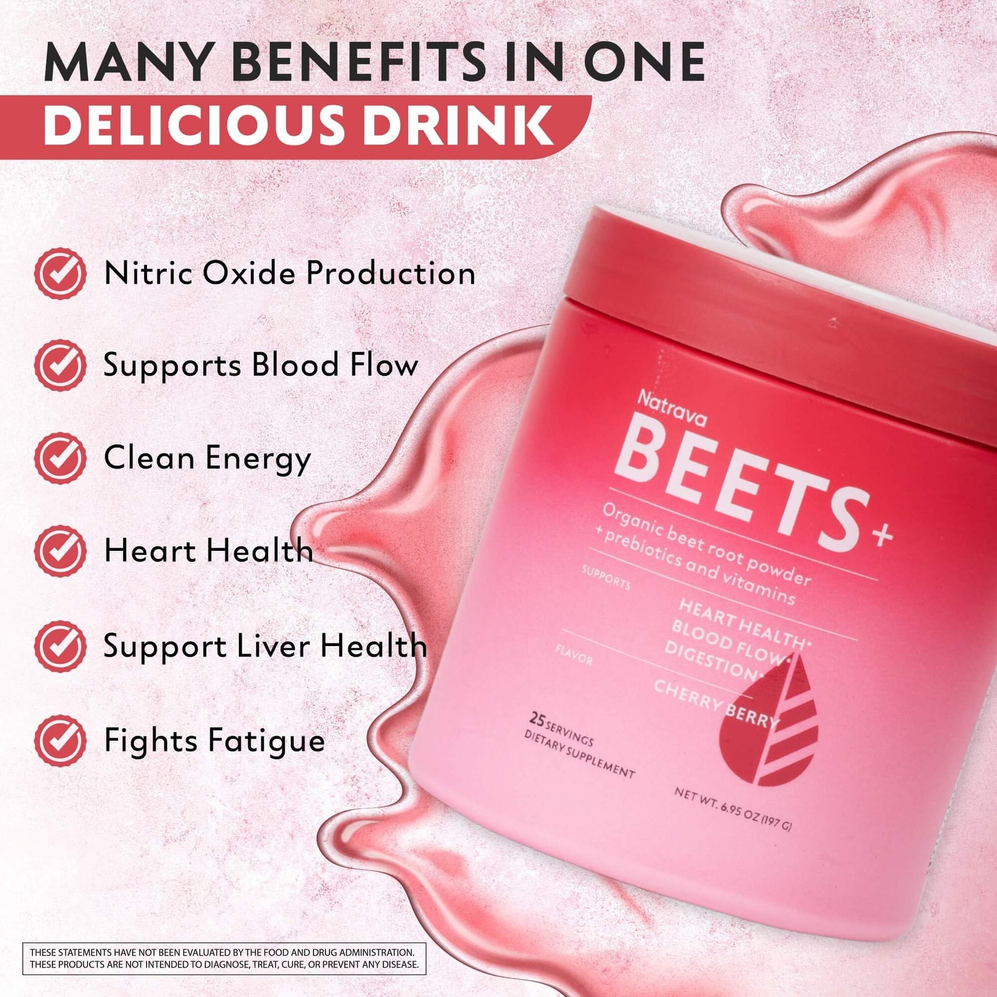 Natrava Beets+ Organic Beet Root Powder Blend Fortified with Vitamins & Prebiotics for Heart Healthy Energy & Nitric Oxide Production - Maple Wellness Supplements