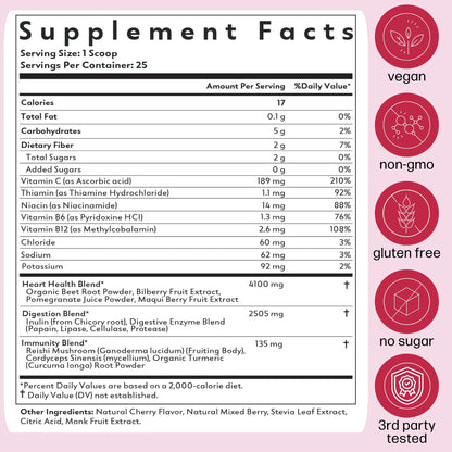 Natrava Beets+ Organic Beet Root Powder Blend Fortified with Vitamins & Prebiotics for Heart Healthy Energy & Nitric Oxide Production - Maple Wellness Supplements