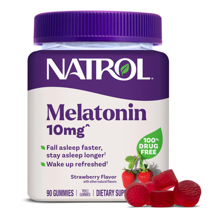 Natrol 10 mg Melatonin Gummies, Sleep Support for Adults, Melatonin Supplements for Sleeping, 90 Strawberry-Flavored Gummies, 45 Day Supply - Maple Wellness Supplements