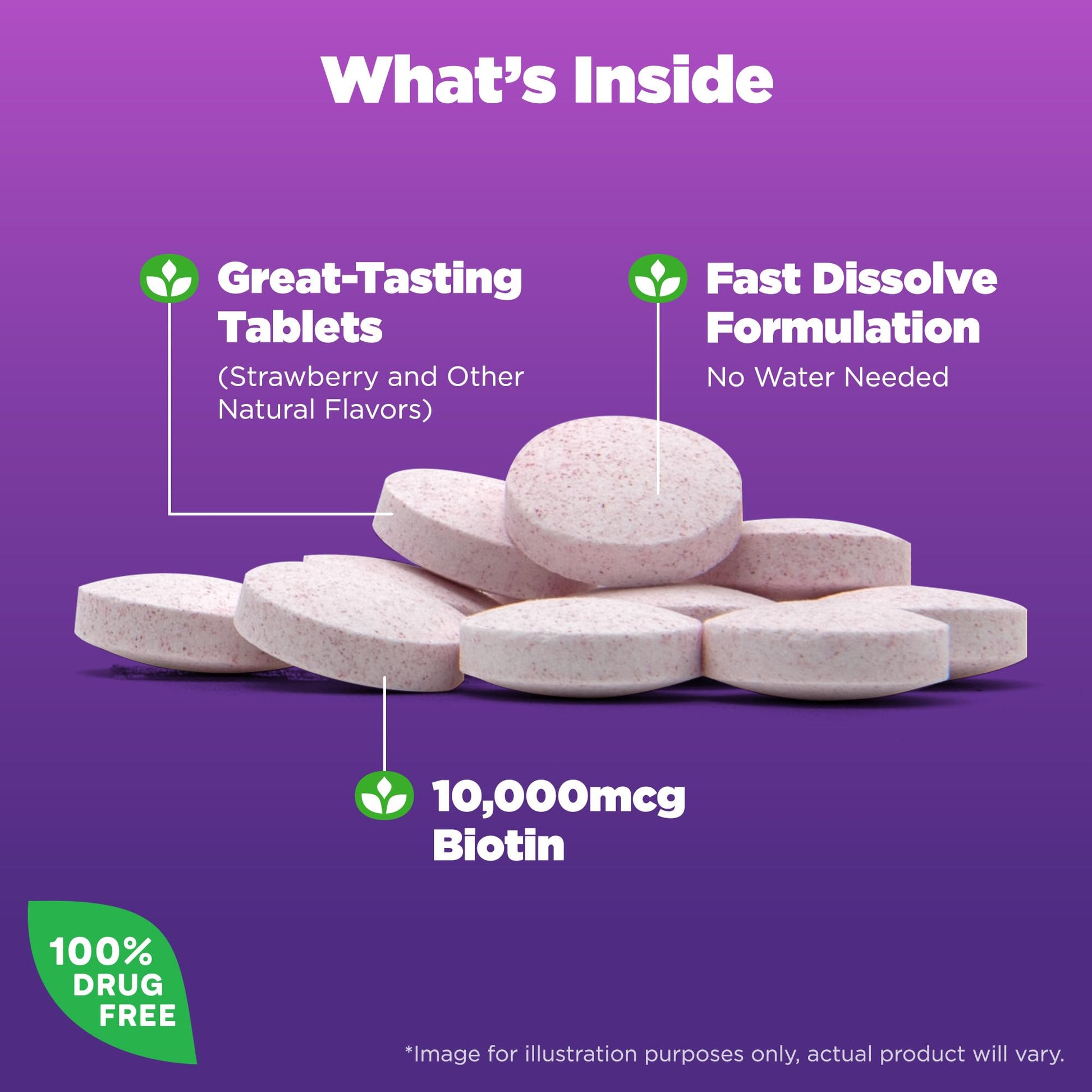 Natrol Biotin 10000mcg, 4X Faster Dissolve Supplement for Healthy Hair, Skin and Nails for Those Low in Biotin, Plus Energy Metabolism Support - Maple Wellness Supplements