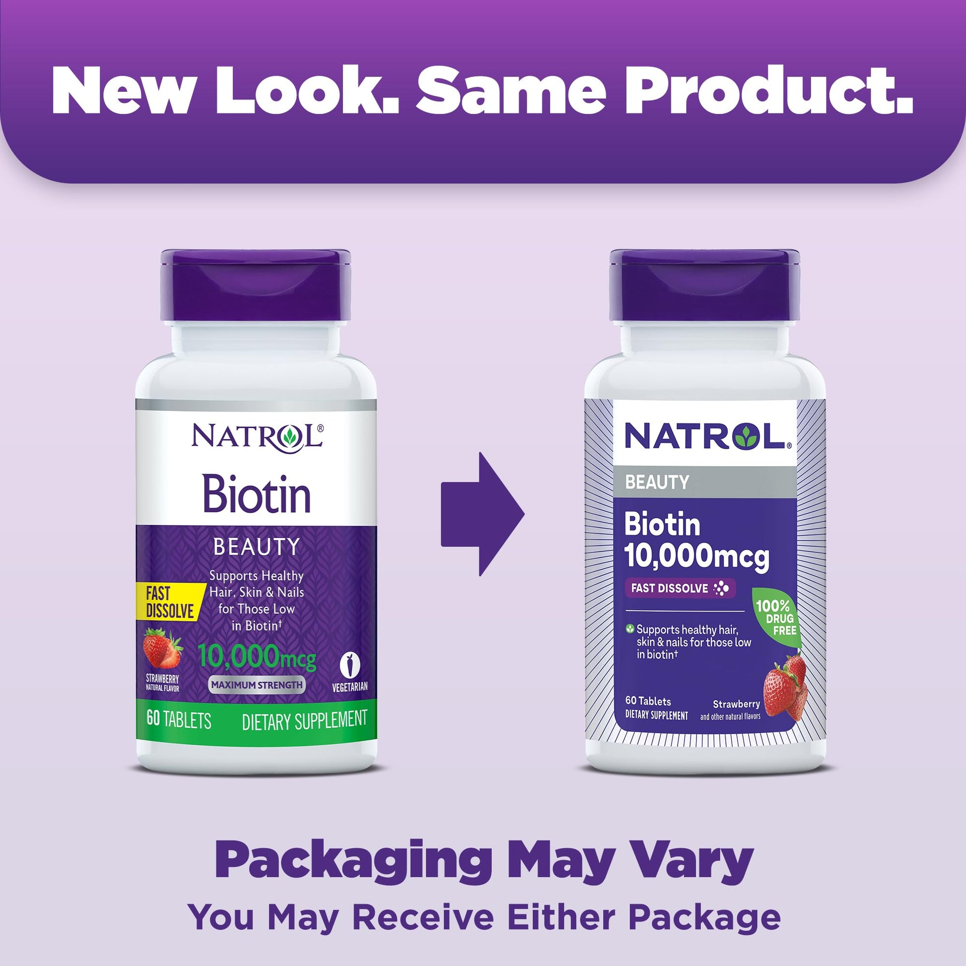 Natrol Biotin 10000mcg, 4X Faster Dissolve Supplement for Healthy Hair, Skin and Nails for Those Low in Biotin, Plus Energy Metabolism Support - Maple Wellness Supplements