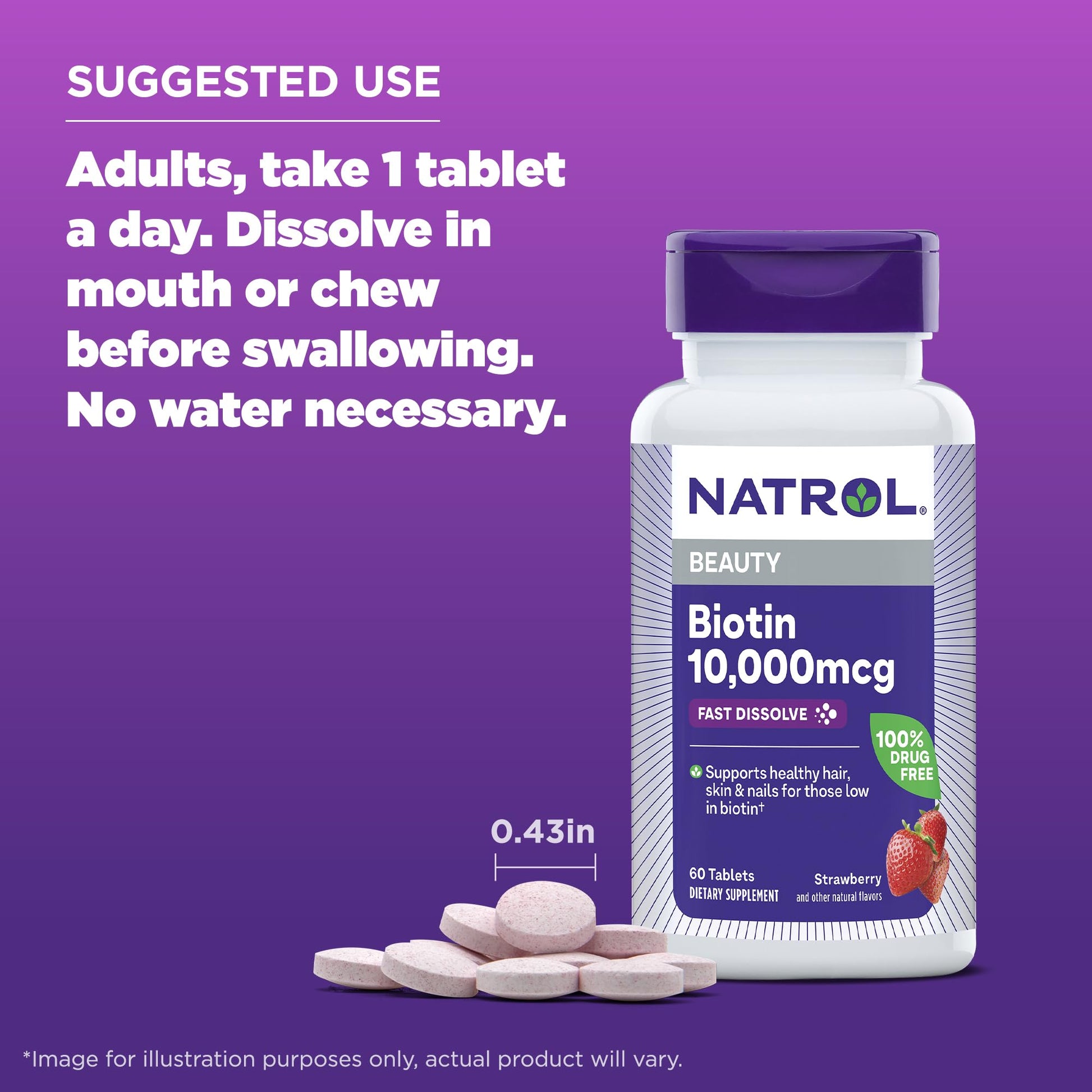 Natrol Biotin 10000mcg, 4X Faster Dissolve Supplement for Healthy Hair, Skin and Nails for Those Low in Biotin, Plus Energy Metabolism Support - Maple Wellness Supplements