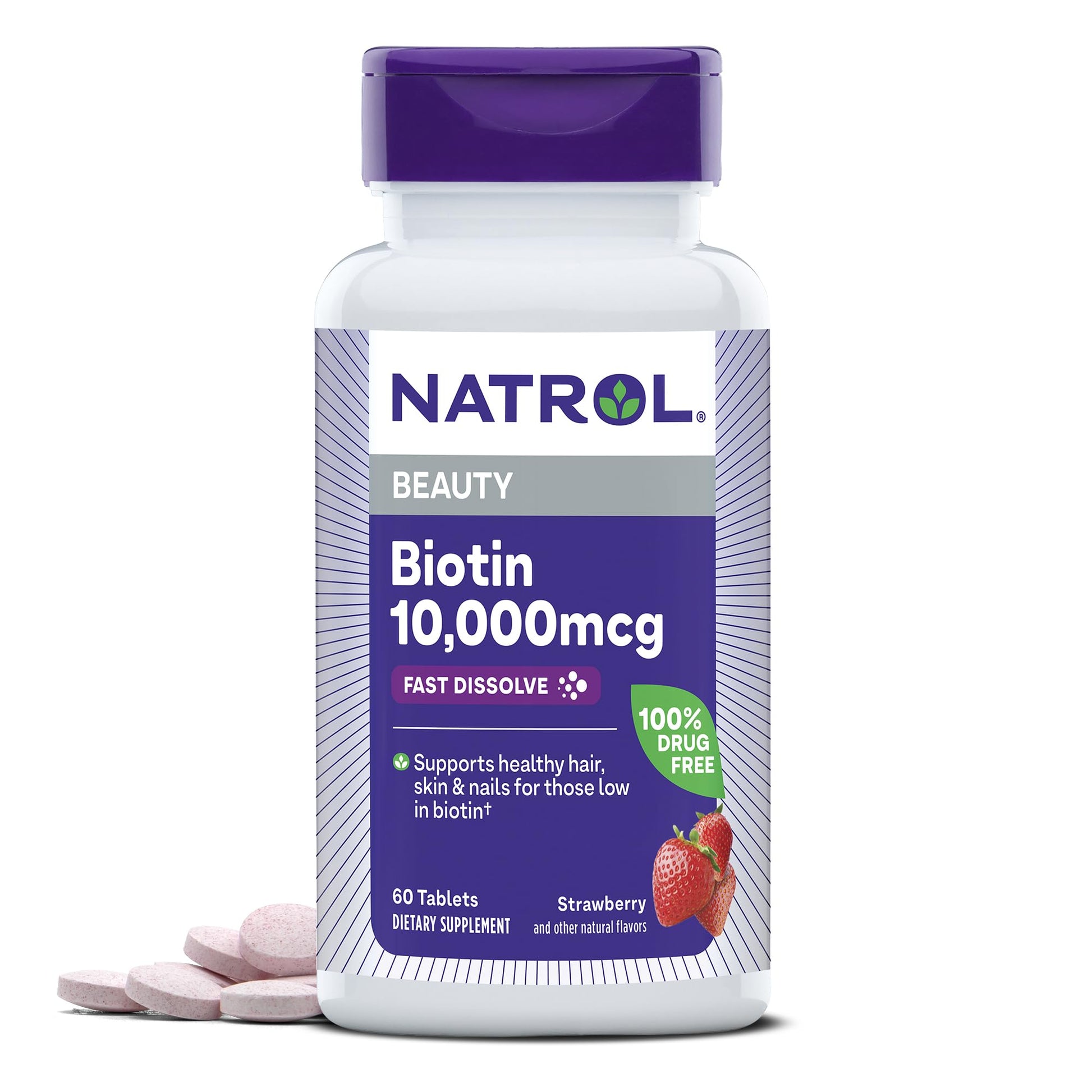 Natrol Biotin 10000mcg, 4X Faster Dissolve Supplement for Healthy Hair, Skin and Nails for Those Low in Biotin, Plus Energy Metabolism Support - Maple Wellness Supplements