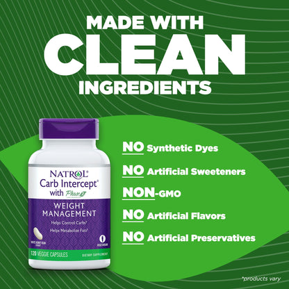 Natrol Carb Intercept Capsules with White Kidney Bean Extract - Controls Carbs, Metabolize - Maple Wellness Supplements