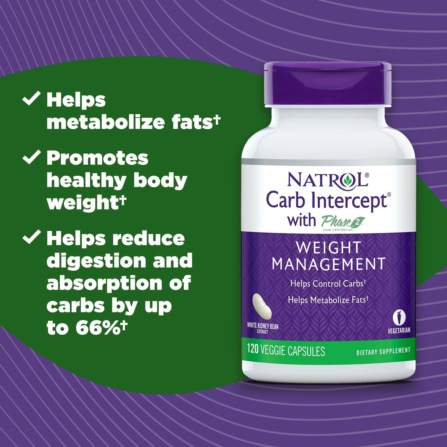 Natrol Carb Intercept Capsules with White Kidney Bean Extract - Controls Carbs, Metabolize - Maple Wellness Supplements
