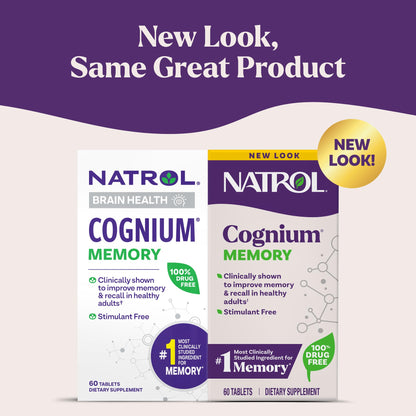 Natrol Cognium Memory, Brain Health Supplements for Adults, Brain Memory Supplements, Enhances Mental Agility in Healthy Adults, - Maple Wellness Supplements