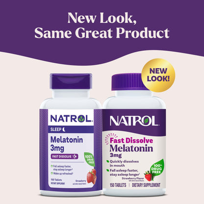 Natrol Fast Dissolve Melatonin 3 mg, Melatonin Supplements for Restful Sleep, Sleep Support for Adults, 150 Strawberry-Flavored Tablets - Maple Wellness Supplements
