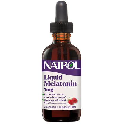 Natrol Liquid Melatonin 1 mg, Adult Melatonin Supplement to Fall Asleep Faster and Stay Asleep Longer, Wake Up Refreshed, - Maple Wellness Supplements