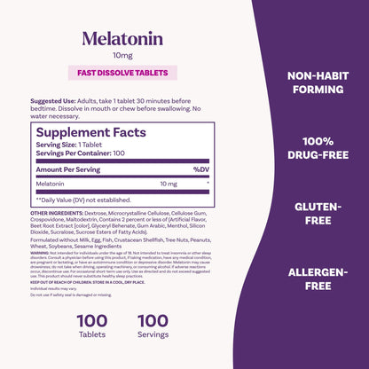Natrol Melatonin 10mg Fast Dissolve Tablets - Strawberry Flavor, 100 Count, Sleep Support, Fast Dissolve Melatonin for Adults, 100-Day Supply - Maple Wellness Supplements