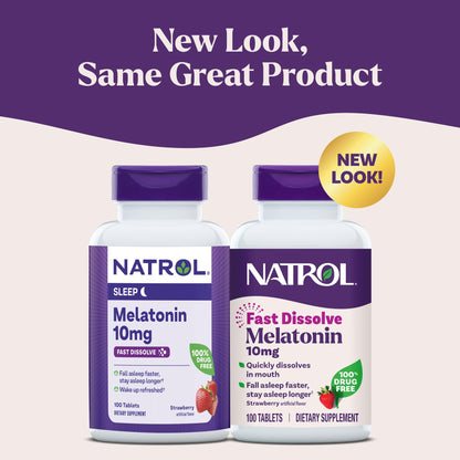 Natrol Melatonin 10mg Fast Dissolve Tablets - Strawberry Flavor, 100 Count, Sleep Support, Fast Dissolve Melatonin for Adults, 100-Day Supply - Maple Wellness Supplements