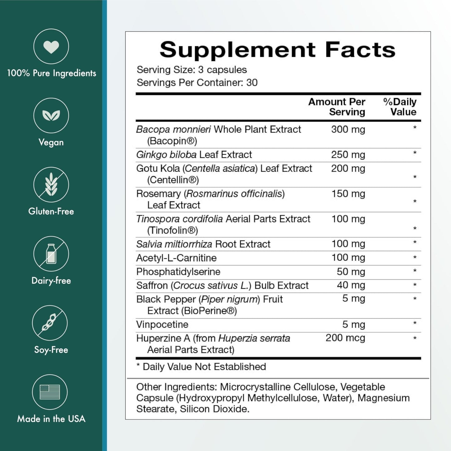 Natura Health Products Vibrant Mind - Brain Supplement for Memory and Focus* - Featuring Bacopa, Ginkgo Biloba, Centellin & Phosphatidylserine - Maple Wellness Supplements