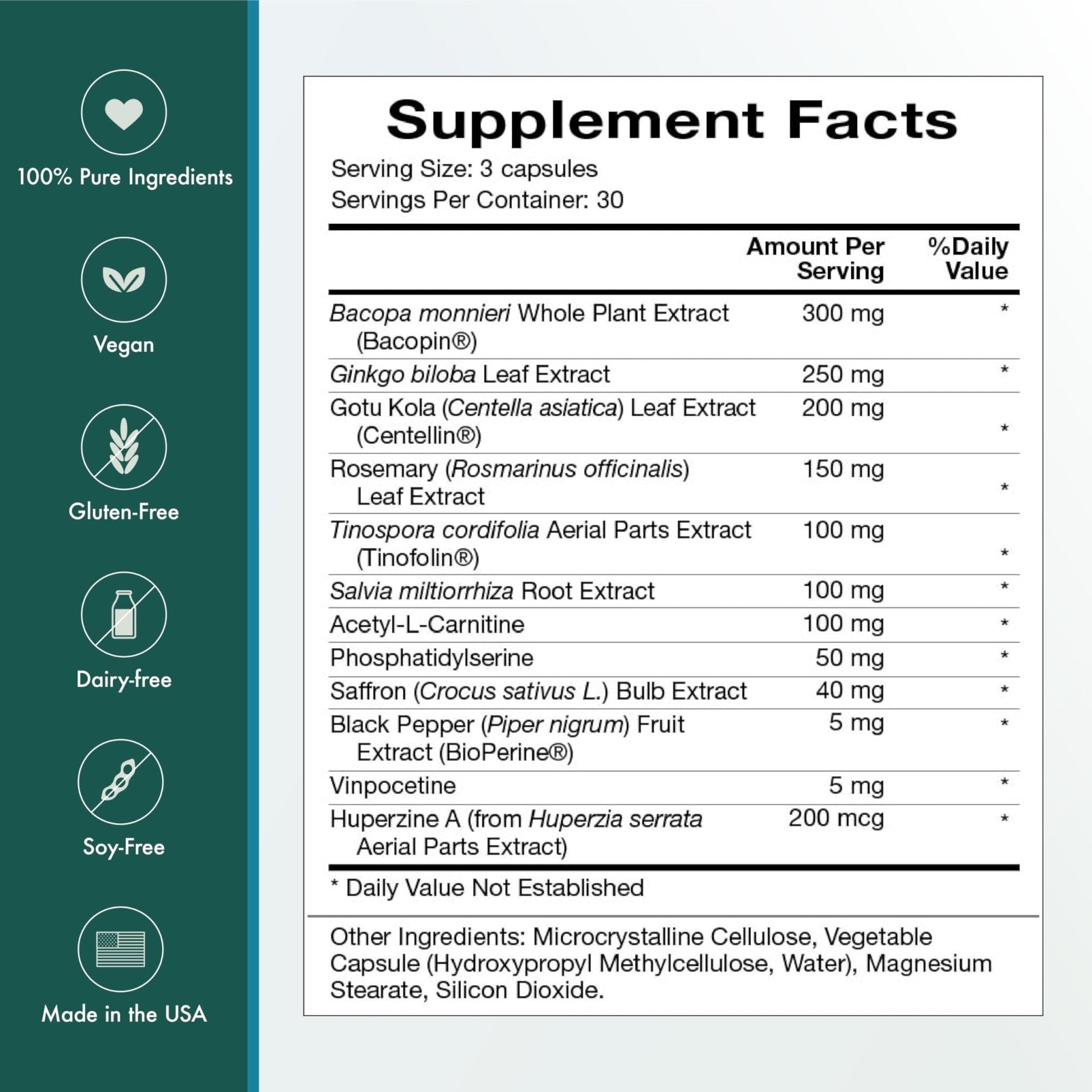 Natura Health Products Vibrant Mind - Brain Supplement for Memory and Focus* - Featuring Bacopa, Ginkgo Biloba, Centellin & Phosphatidylserine - Maple Wellness Supplements