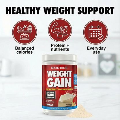 Naturade Weight Gain Nutrition Drink Mix for Healthy Weight Support, Balanced Calories with Protein, Vitamins & Minerals, Vanilla - 20.3 oz - Maple Wellness Supplements