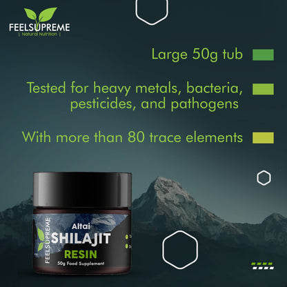 Natural Black Altai Shilajit Resin Large (50g) Pot | 100% Pure Additive Free | 80 Trace - Maple Wellness Supplements