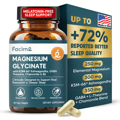 Natural Chelated Magnesium Glycinate Sleep Aid - Melatonin-Free Sleep & Stress Relief with KSM-66 Ashwagandha, GABA, L-Theanine & Chamomile for Muscle Relaxation - Made in USA - 90 Capsules - Maple Wellness Supplements