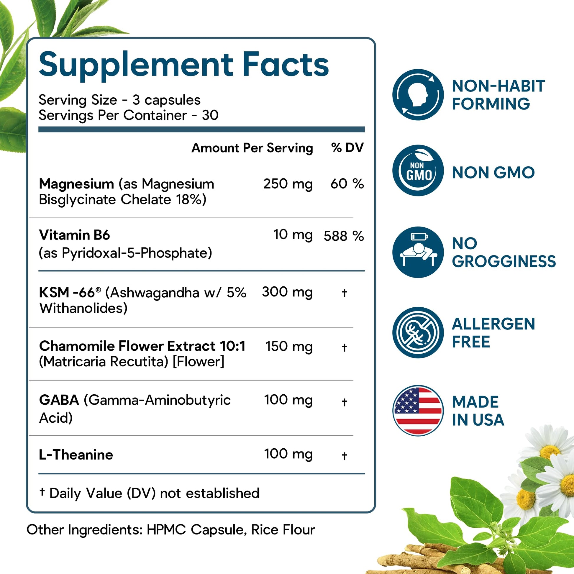Natural Chelated Magnesium Glycinate Sleep Aid - Melatonin-Free Sleep & Stress Relief with KSM-66 Ashwagandha, GABA, L-Theanine & Chamomile for Muscle Relaxation - Made in USA - 90 Capsules - Maple Wellness Supplements