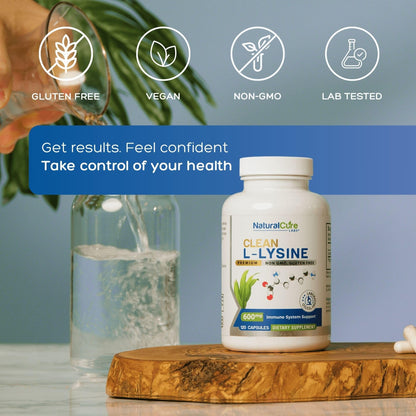 Natural Cure Labs Clean L-Lysine 600mg, 120 Capsules | Vegan, Non-GMO, & Gluten Free - Maple Wellness Supplements