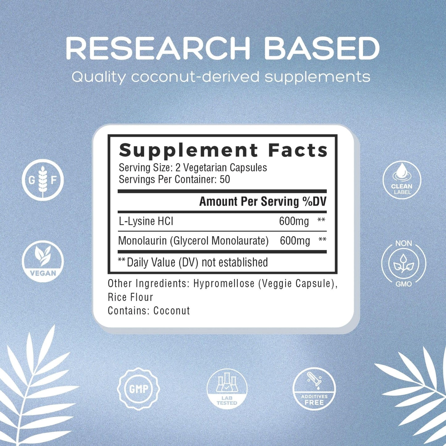 Natural Cure Labs L-Lysine with Monolaurin 600mg 1:1 Ratio, 2 Pack, 200 Capsules - Maple Wellness Supplements