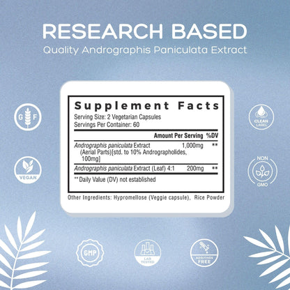 Natural Cure Labs Premium Andrographis Paniculata Extract 1,200mg – 100mg Standardized Andrographolides – Vegan Immune & Digestive Support Capsules – Non-GMO, Gluten-Free, Herbal Dietary Supplement - Maple Wellness Supplements