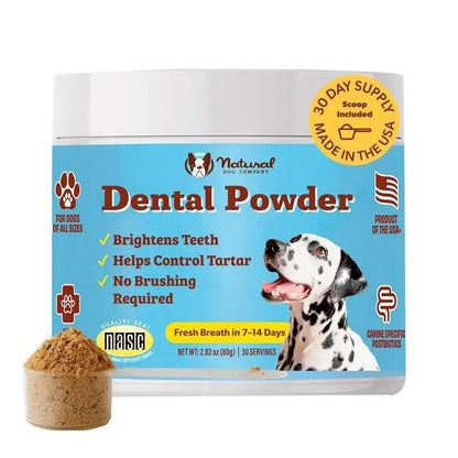 Natural Dog Company Dental Powder for Dogs – Freshens Breath & Helps Reduce Plaque & Tartar, Natural No-Brushing Canine Oral Health Postbiotic Supplement, Vet Formulated, Made in USA, 30-Day Supply - Maple Wellness Supplements