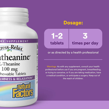 Natural Factors Suntheanine L-Theanine 100 mg - Health Supplement for Calm Outlook - L-Theanine Supplement Supports Relaxing Sleep & Aids Against Drowsiness - Maple Wellness Supplements