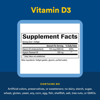 Natural Factors, Vitamin D3 5000 IU (125 mcg), Supports Strong Bones, Muscles and Immune Function, 360 Softgels - Maple Wellness Supplements