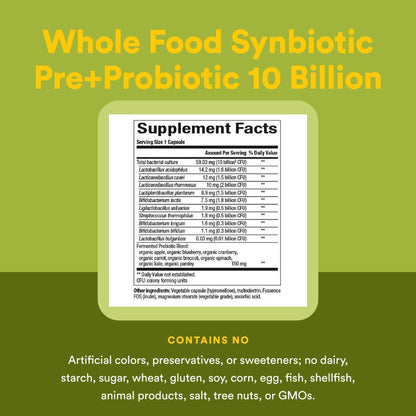 Natural Factors Whole Food Synbiotic Pre+Probiotic 10 Billion - Organic Gut & Digestive Health Supplement - Non-GMO, Gluten-Free & Dairy-Free - Maple Wellness Supplements