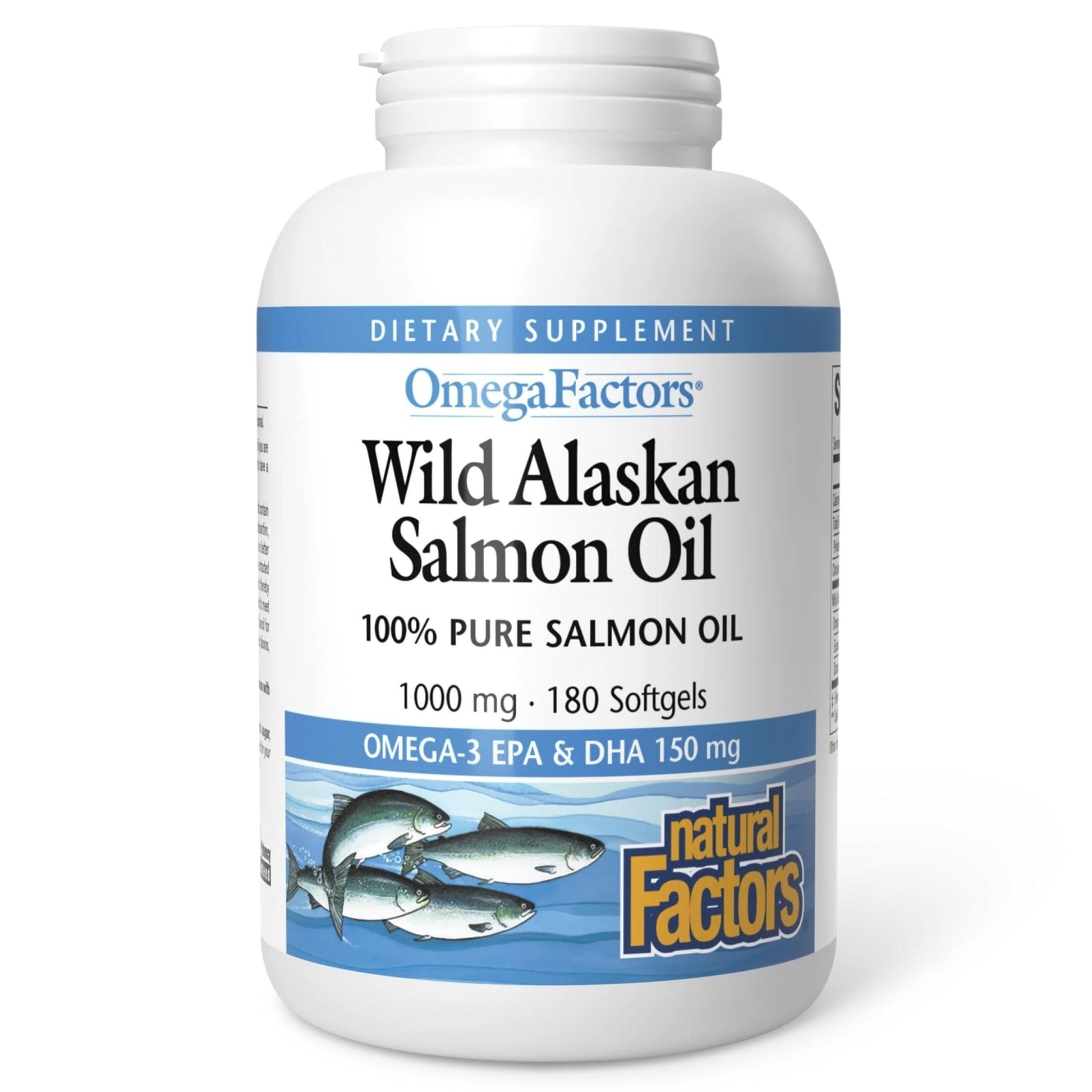 Natural Factors Wild Alaskan Salmon Oil Provides Omega-3, EPA, DHA & Vitamin D, Supports Brain & Heart Health, 180 Softgels - Maple Wellness Supplements